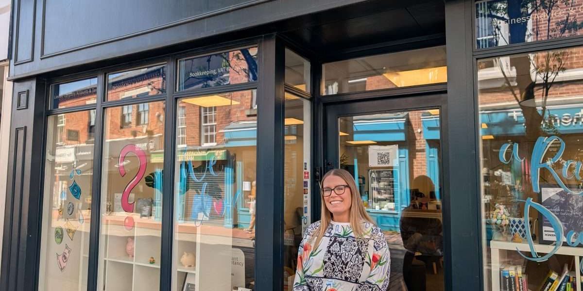 Photo of Gemma stood outside the Ascentant Accountancy office in Ripley