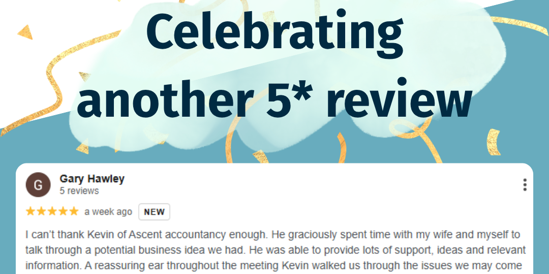 Graphic sharing the text from the review with the text 'Celebrating another 5* review'