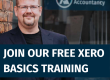 Photo of Kevin Drew outside the Derby office with the Ascentant sign in the background. Text says 'Join our free Xero basics training, Tuesday 11th August, 11am-12pm.' Also included is the Xero Gold Partner logo.